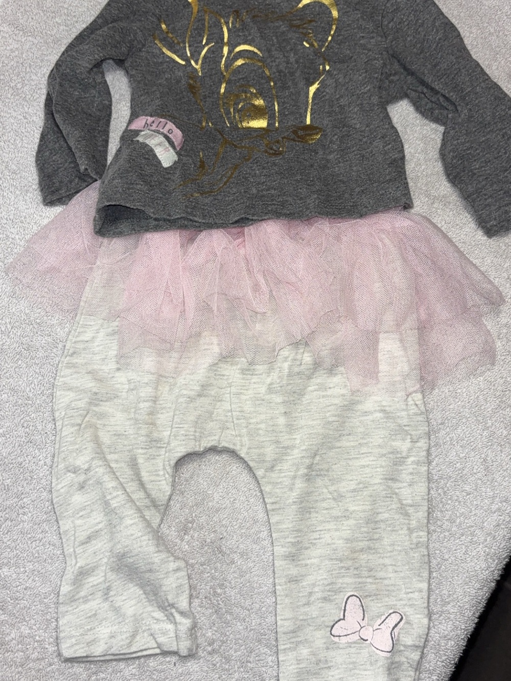 Disney Gray Top with Gold Foil Minnie & Pink Tulle One-Piece
